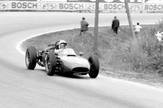 Nicha Cabral racing a Cooper Maserati at the 1963 Solitude GP