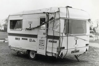 Lyle Cathcart’s Eccles Topaz roped together after overturning in the 1972 event.