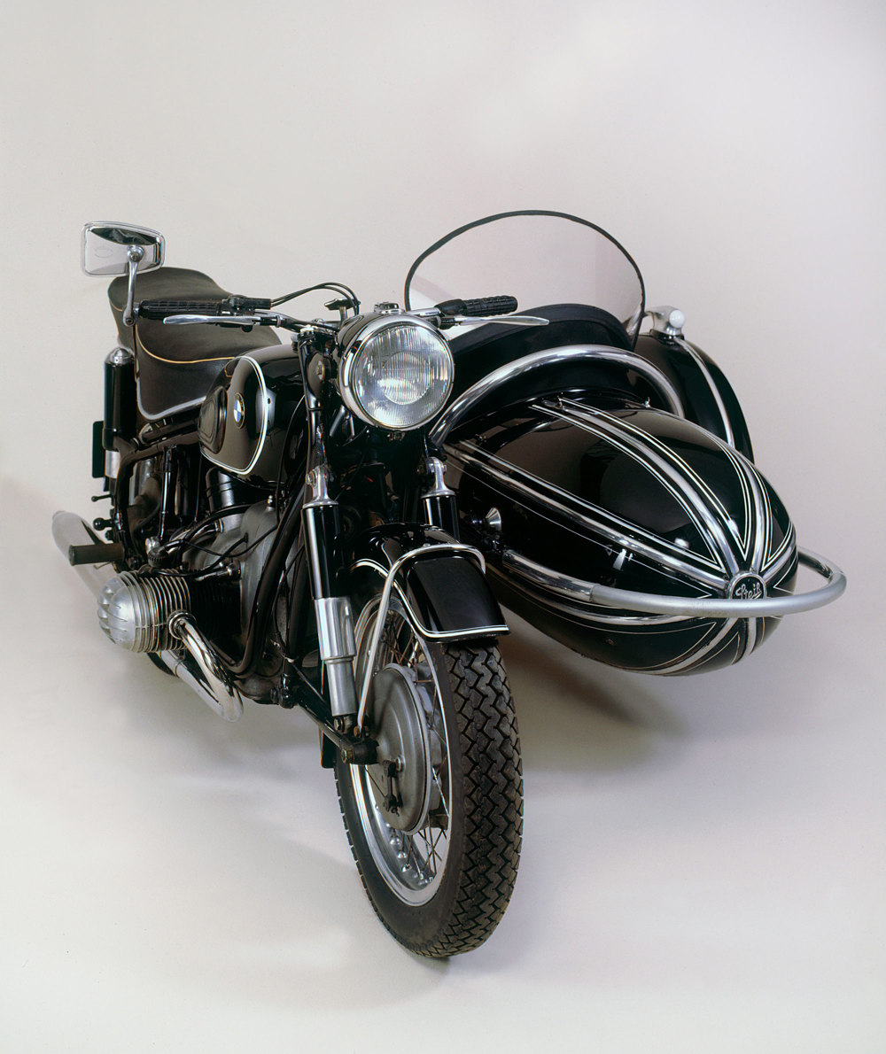 A 1957 BMW R50 motorcycle with Steib sidecar