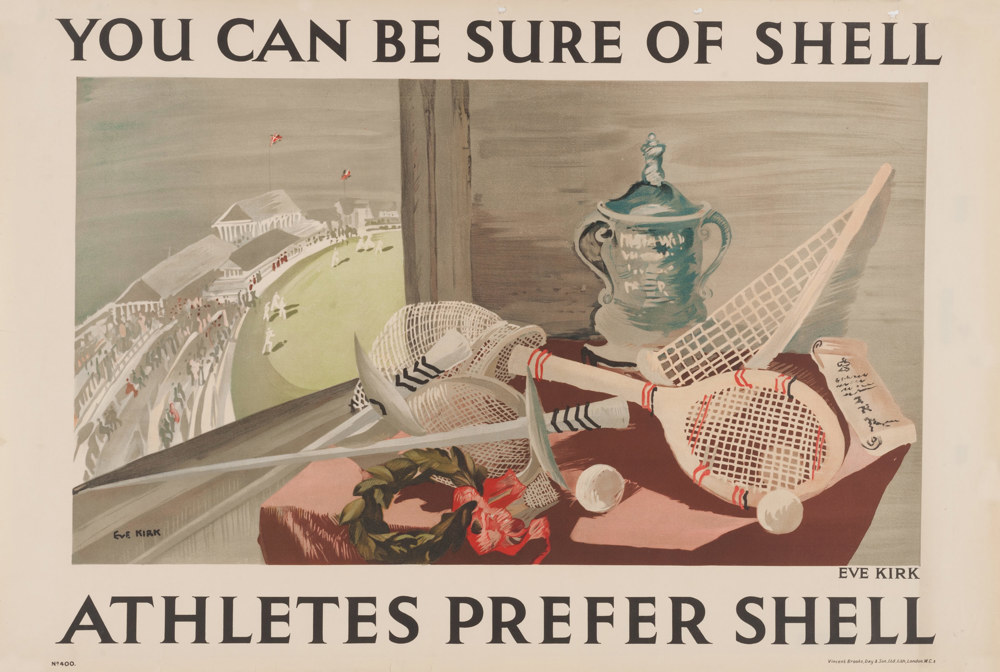 Painting 'Athletes Prefer Shell' by Eve Kirk, 1934, part of the 'You Can Be Sure Of Shell' advertising campaign