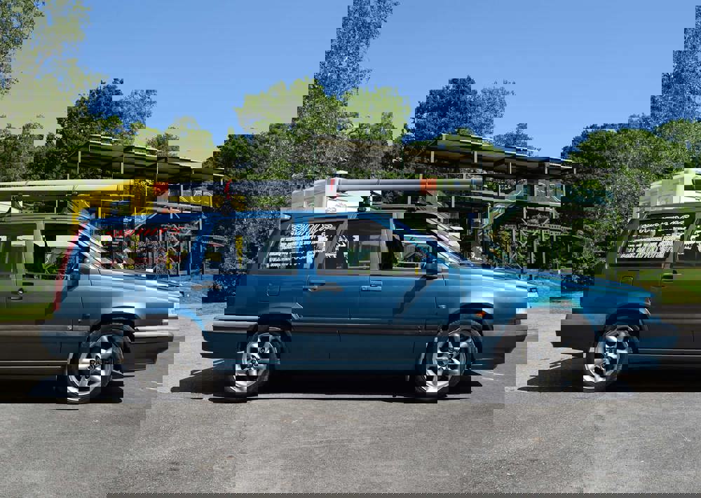 Blue Volvo 850S Estate from the Gavin and Stacey TV series picture outside at the National Motor Museum