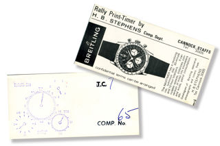Competitor Ed Ainley’s time card stamped by a marshal at a control point along the road route.