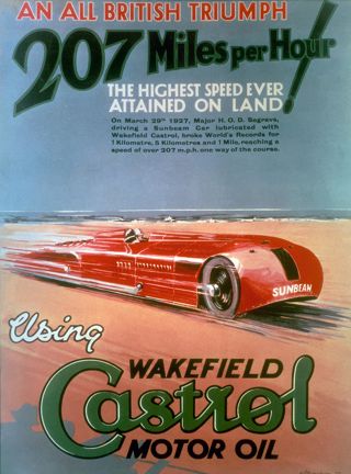 Castrol Poster celebrating the Sunbeam 1000hp Land Speed Record, 1927