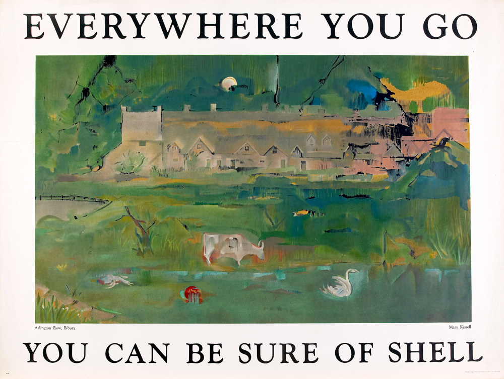 Painting 'Arlington Row, Bibury' by Mary Kessell, 1952, part of the 'You Can Be Sure Of Shell' advertising campaign