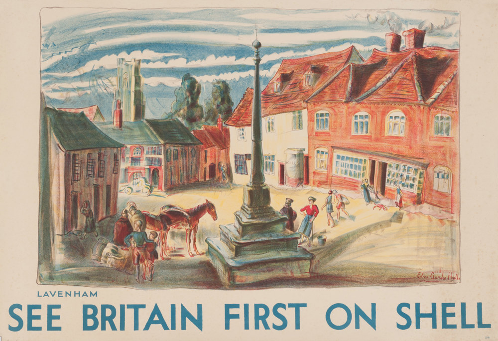 Painting 'Lavenham' by Edna Clarke-Hall, 1931, part of the 'See Britain First On Shell' advertising campaign