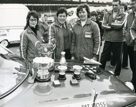 Pat Moss-Carlsson pictured with Erica Barrett and Liz Cremlin of the Surrey Caravan Group Team at The Caravan Club British Caravan Road Rally, 1973.