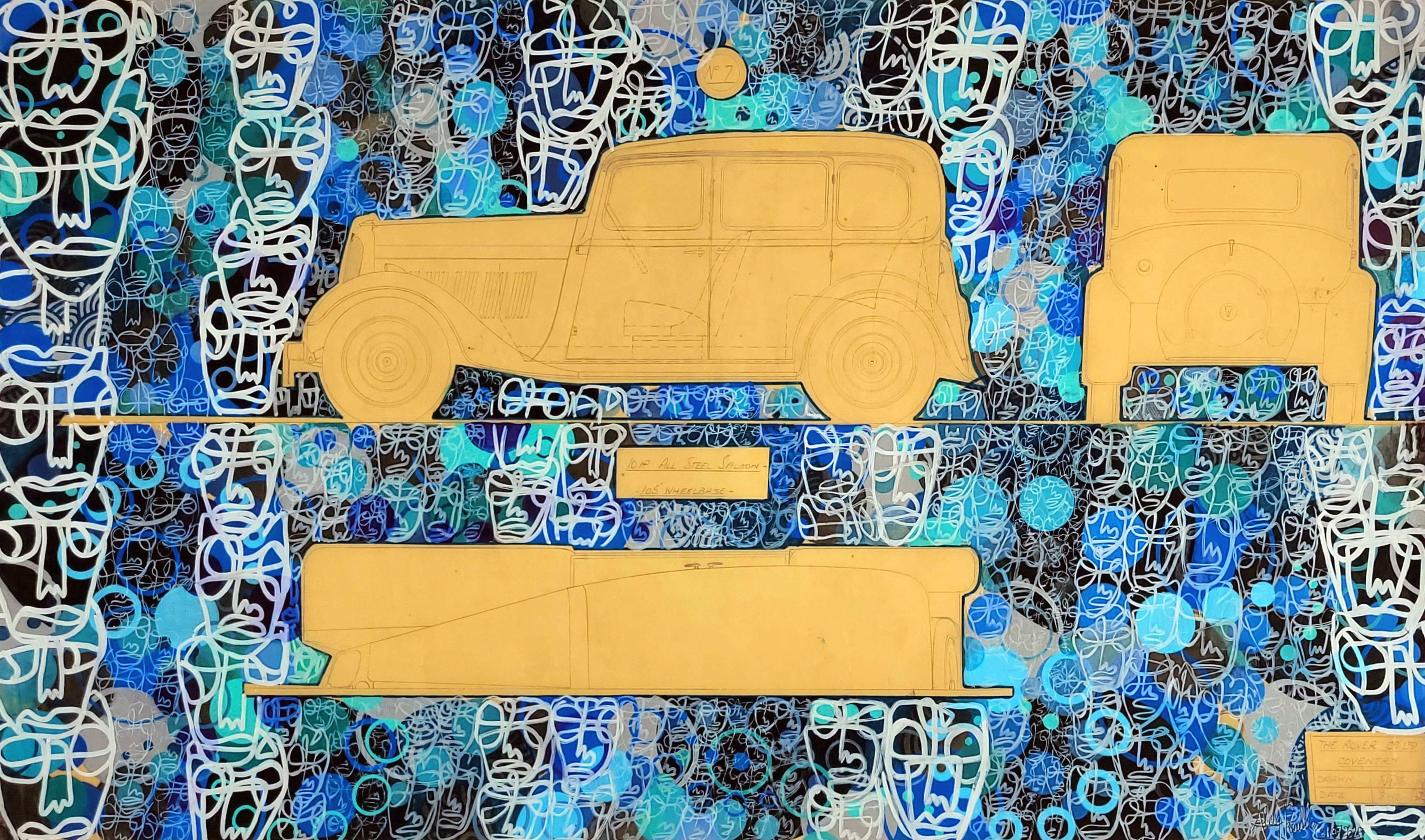 Car blueprints turned into contemporary art