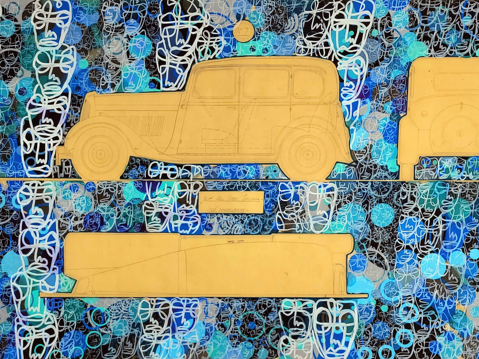Car blueprints turned into contemporary art