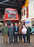 Representatives of Hants and Dorset Trim and National Motor Museum at the AEC Regent III RT bus. From left to right, Doug Hill, Museum Manager, Dave Clack, Hants &amp; Dorset trim, Andrew Wickham, Managing Director Go South Coast, Jon Murden, Chief Executive National Motor Museum, Andy Collins Workshop Manager Hants &amp; Dorset Trim, Ian Stanfield, Workshop Chief Engineer National Motor Museum.