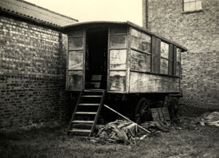 The caravan The Wanderer discovered in a yard, in need of restoration