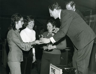 Pat Moss-Carlsson, Erica Barrett and Liz Crellin of the Surrey Caravan Group Team at the 1973 prize giving.