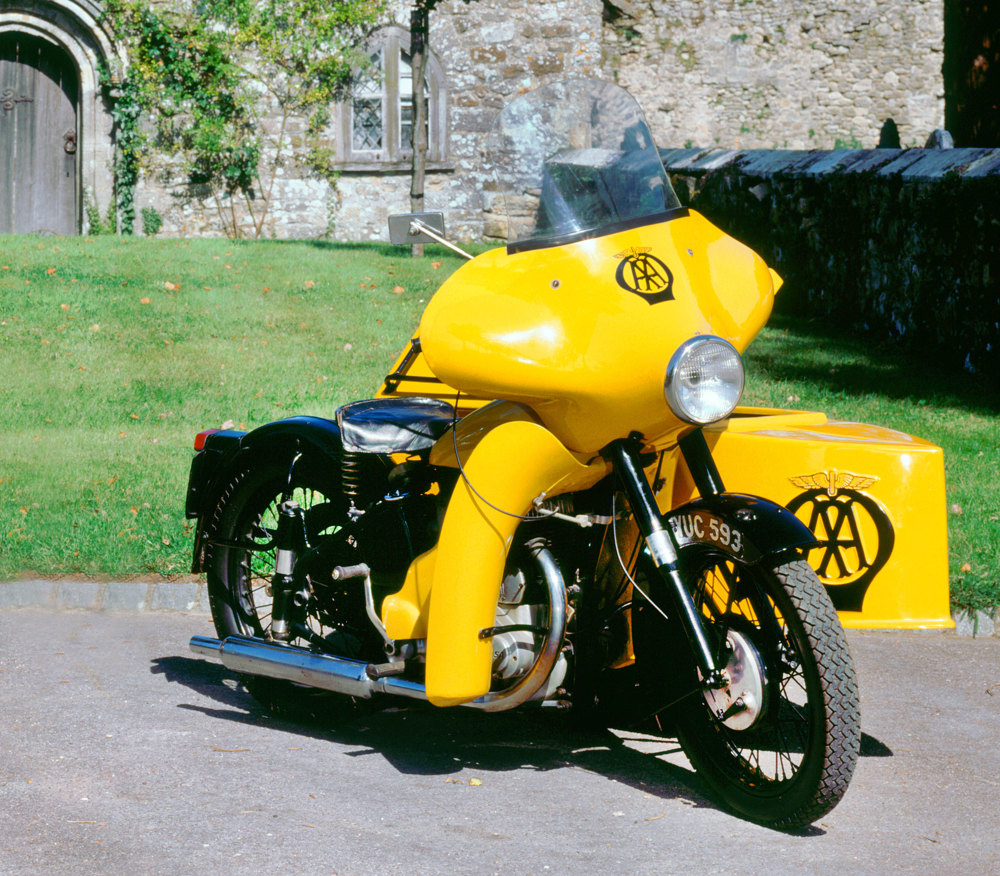 A 1960 BSA M21 AA patrol motorcycle and sidecar combination