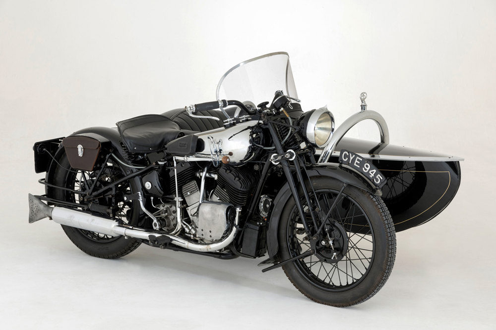 A 1936 Brough Superior 11.50 Special motorcycle and sidecar combination