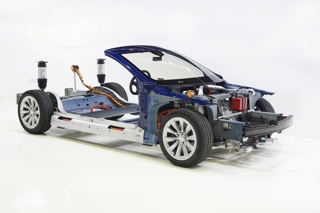 A 2016 Tesla Model S rolling chassis