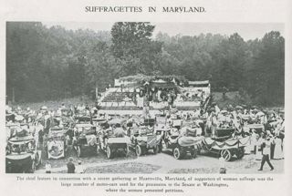 Large suffrage rally in Maryland, USA in 1913, image from The Car Illustrated magazine