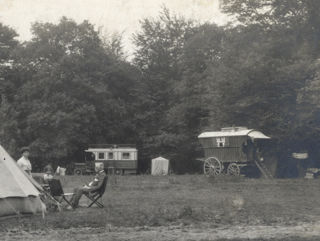View of the Caravan Club 1914 New Forest Meet, with the caravan The Main Gay to the right