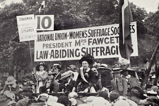 Millicent Fawcett at a National Union of Women's Suffrage Societies rally in 1913