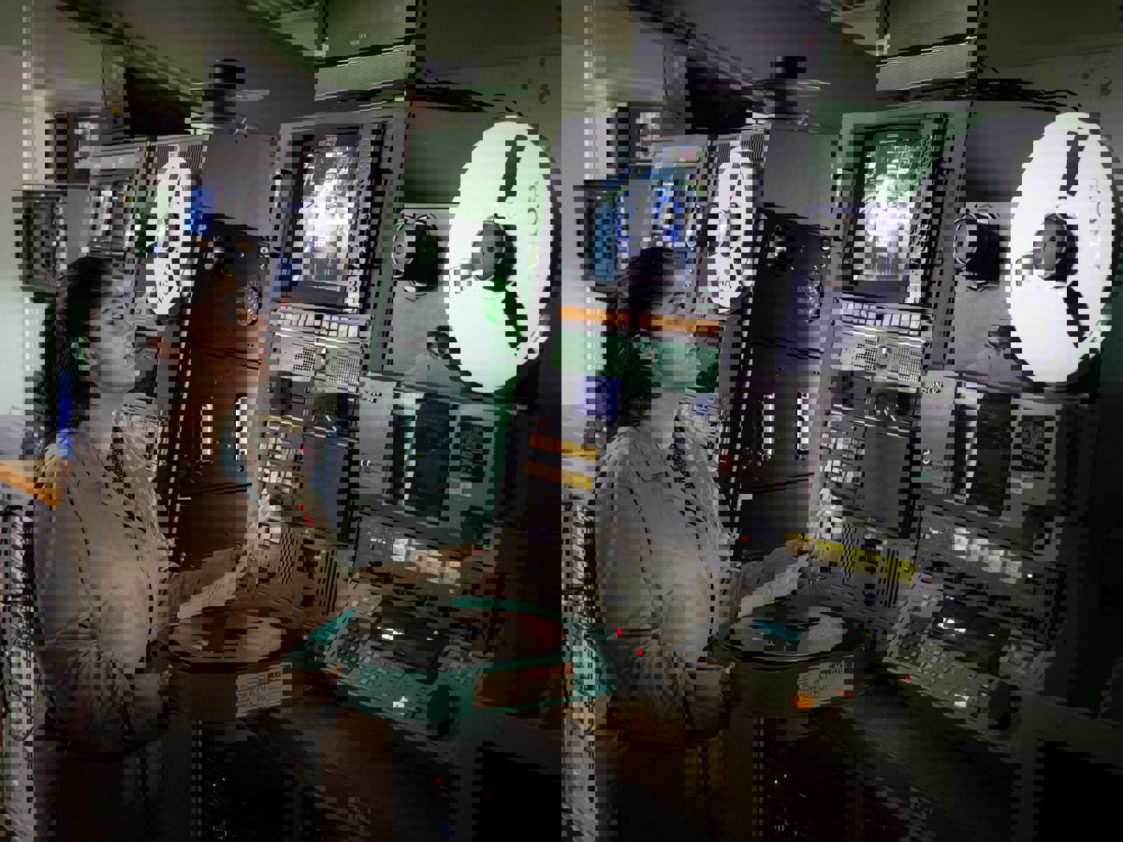 female member of staff working on a one inch video machine