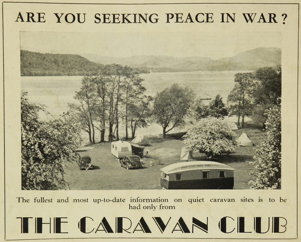 Caravan Club advert promoting campsites as a safe space in war