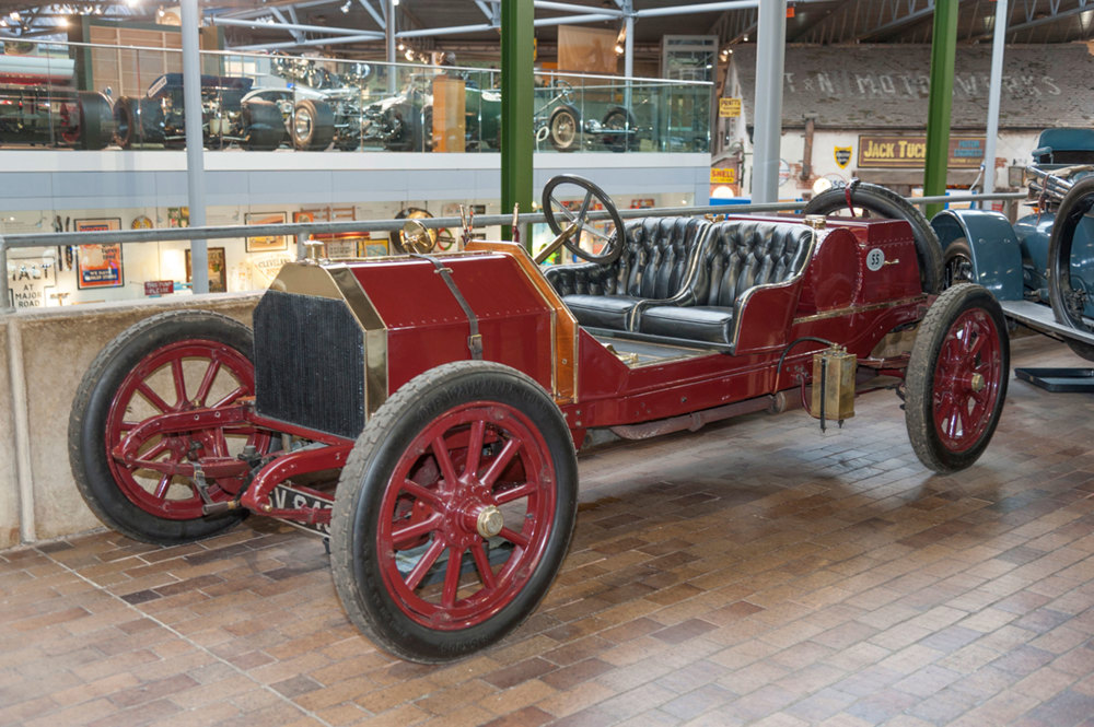 A 1910 Lancia Tipo 55 Corsa on display at the National Motor Museum