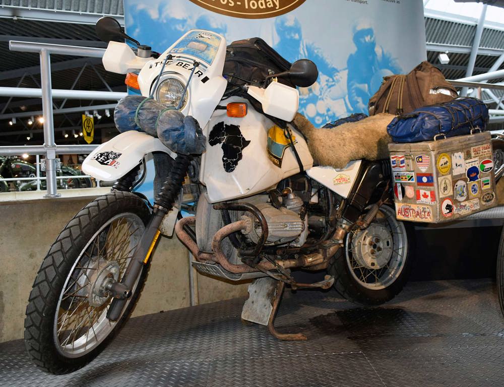 A 1988 BMW R100GS motorcycle also known as 'The Bear 2'