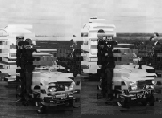 Peter Bennion is pictured far right with co-driver Chris Daisy and navigator John Jensen along with their Alfa Romeo 1750GT and Eccles Opal outfit at the 1970 Caravan Road Rally. This year the team won the National Benzole Caravan Proficiency Trophy.