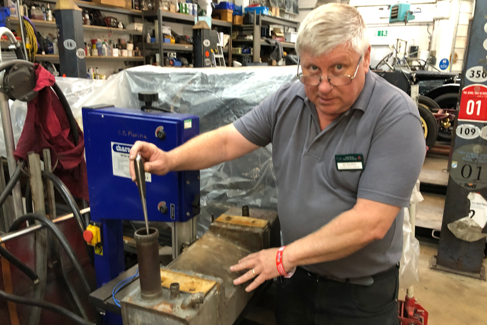 Ian Stanfield Shows How The Screwdriver Would Have Been Dropped Into The Sunbeam Oil Tank