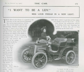 Article from The Car magazine about motorist Miss Freear pictured with her car