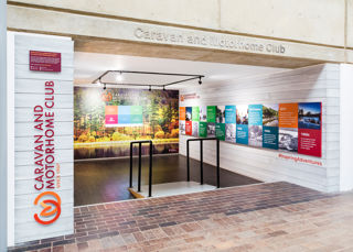 View of the Caravan and Motorhome Club booth at the National Motor Museum