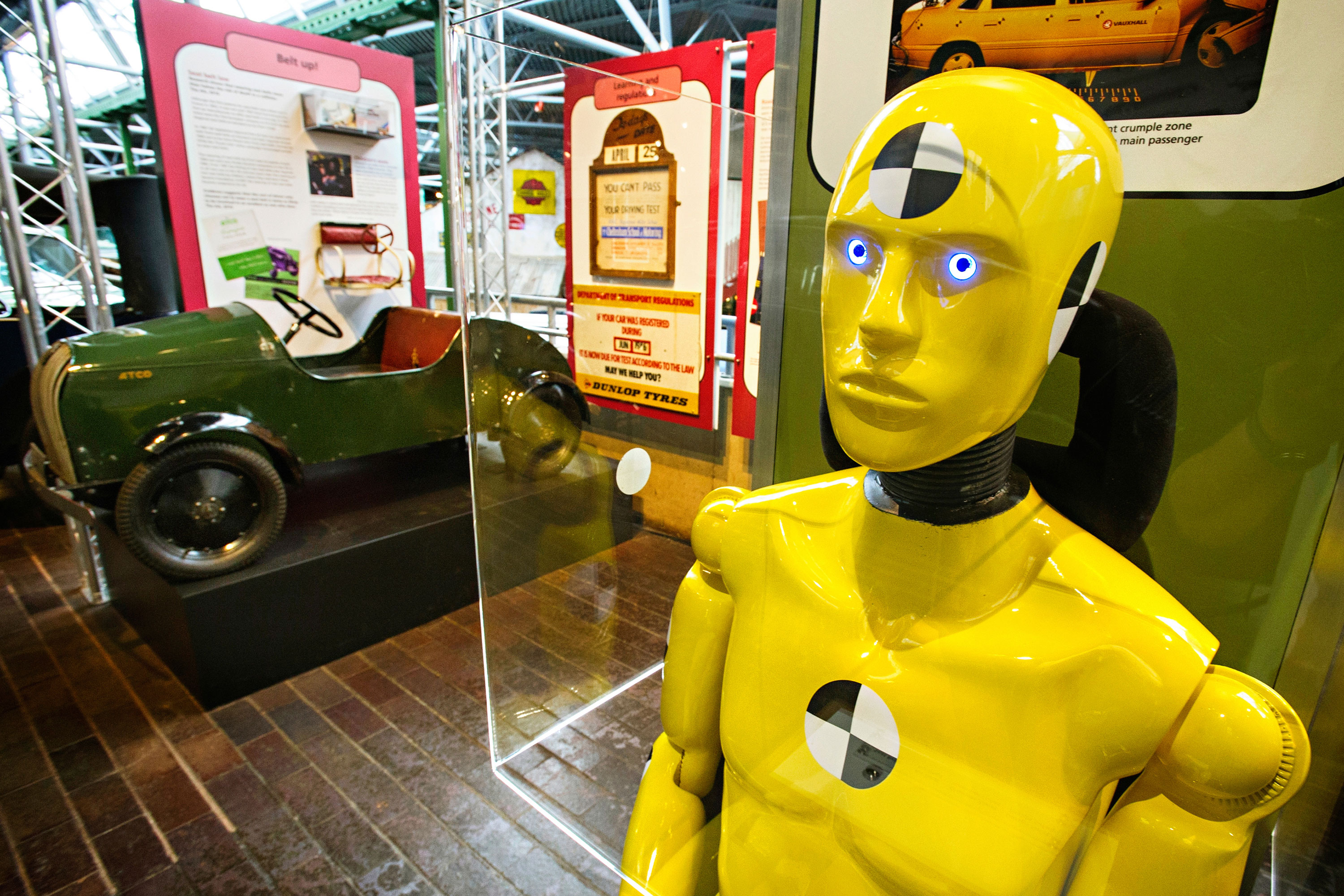 Crash test dummy on display at the National Motor Museum