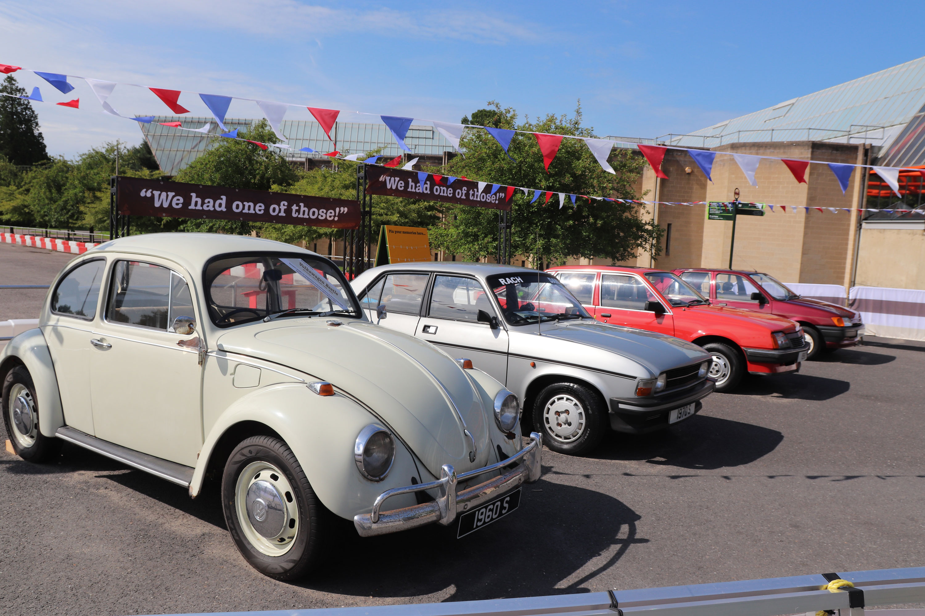 Volkswagen Beetle, Austin Allegro, Vauxhall Cavalier and Ford Fiesta at Beaulieu