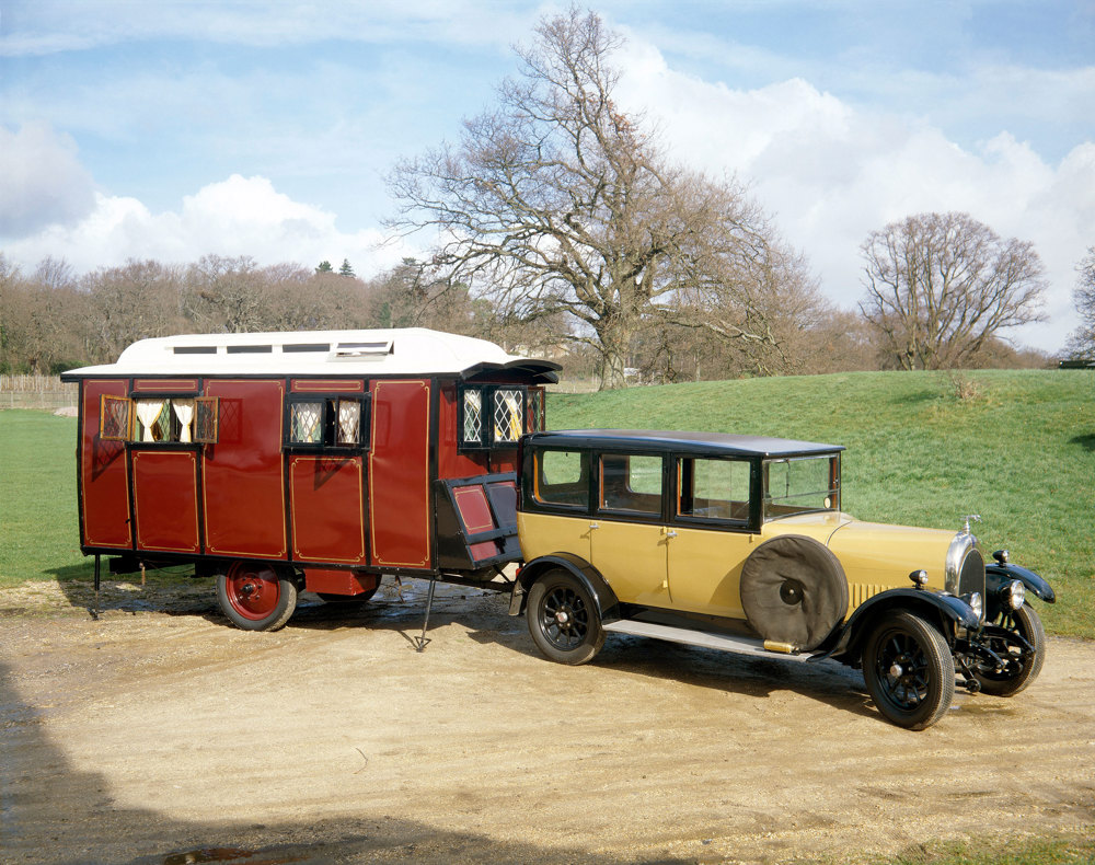 A 1928 Bean Short 14 towing a 1926 Eccles caravan