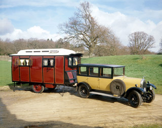 A 1928 Bean Short 14 towing a 1926 Eccles caravan