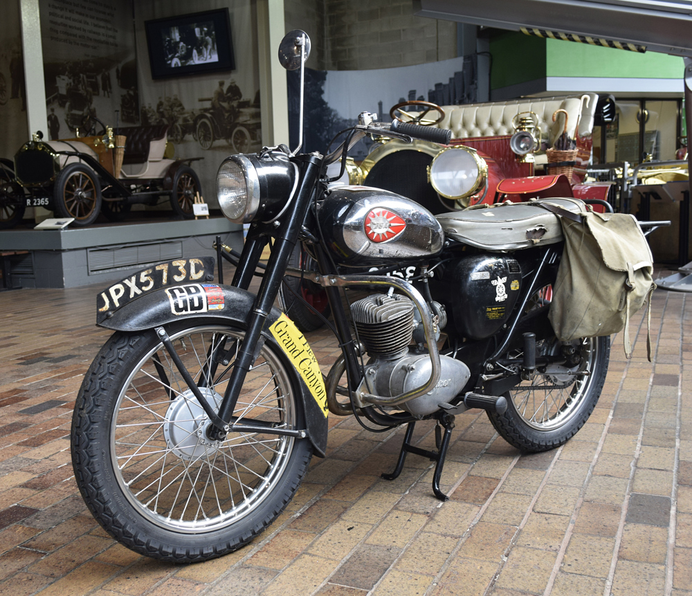 1965 BSA D7 Super Bantam motorcycle on display in the National Motor Museum.