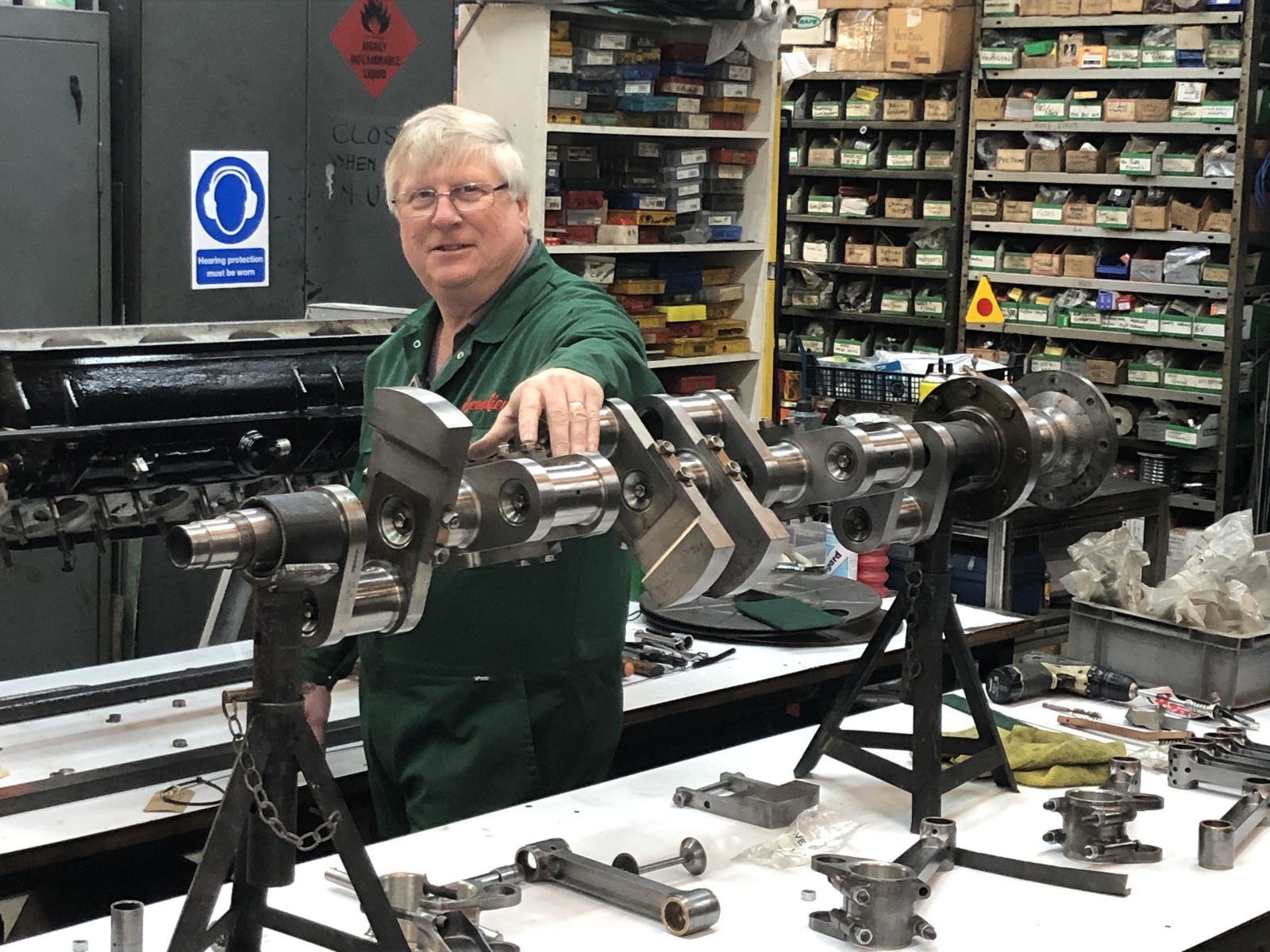 Ian Stanfield With The Crankshaft In The Workshop