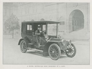Beatrice Savile sitting in her car; she designed the body for a 20Hp De Dietrich chassis