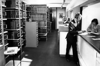 Librarian Peter Brooks in the National Motor Museum library in 1972
