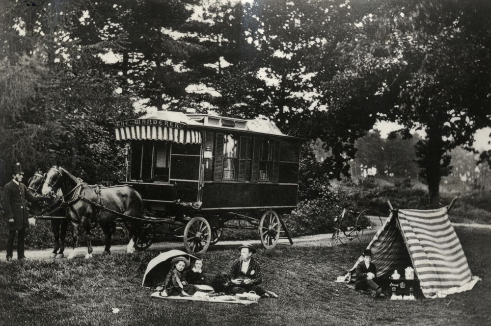 Dr William Gordon Stables and his children sat in front of The Wanderer Circa 1880S