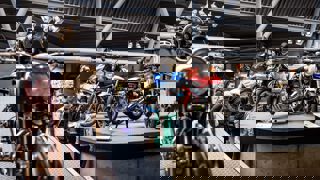 Family group in the Motorcycle Gallery in the National Motor Museum