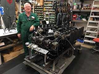National Motor Museum Senior Engineer Ian Stanfield With The Restored Sunbeam 1000Hp Engine Web