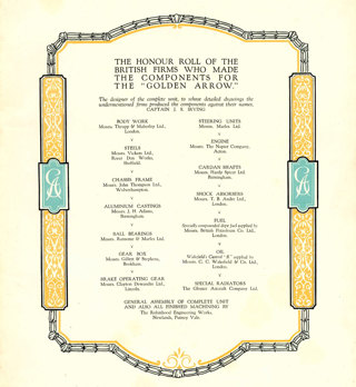 Golden Arrow Roll Of Honour listing the firms involved in the project