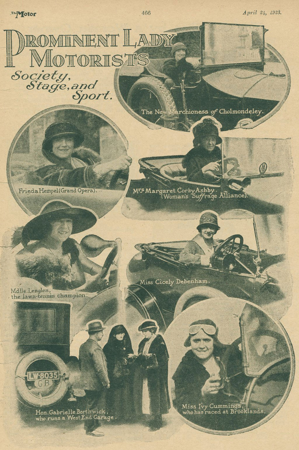 Photographs of prominent lady motorists from The Motor magazine