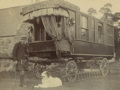 Dr William Gordon Stables standing in front of his caravan The Wanderer circa 1900s