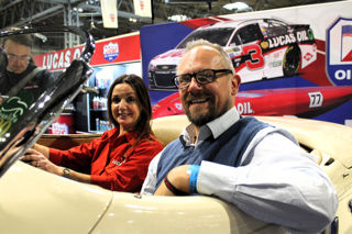 Jon Murden from the National Motor Museum and Nia Lloyd-Williams of Lucas Oil announce the new partnership at the Classic Motor Show at Birmingham's NEC
