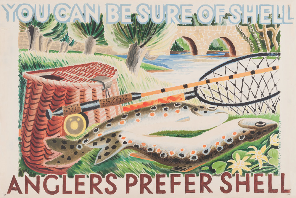 Painting 'Anglers prefer Shell' by Clifford and Rosemary Ellis, 1935, part of the 'People Prefer Shell' advertising campaign