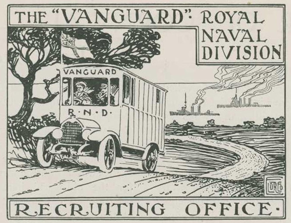 An illustration of the ‘Vanguard’ Royal Naval Division motor caravan built by Bertram Hutchings