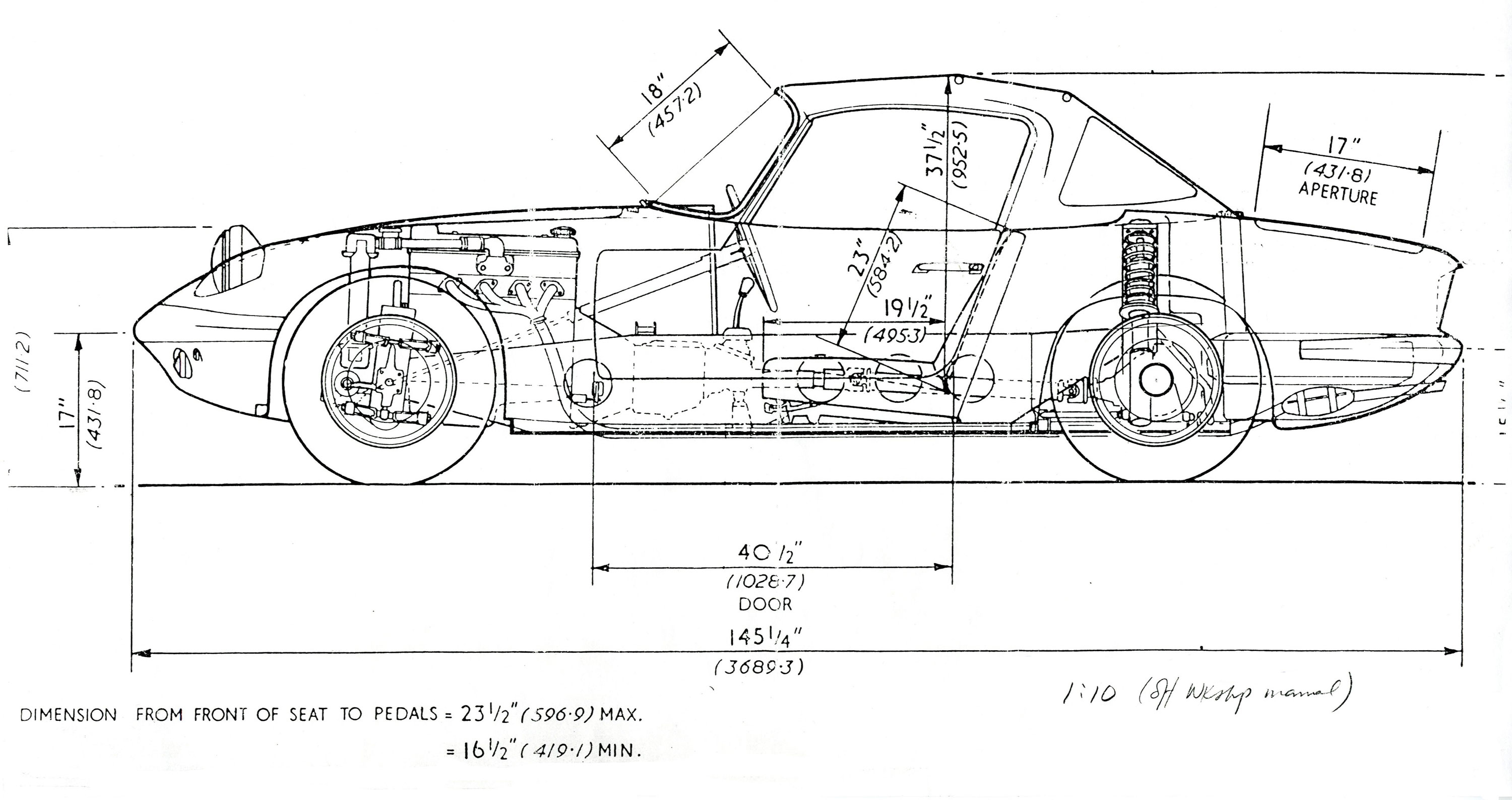 Ron Hickman's technical drawing for the Lotus Elan