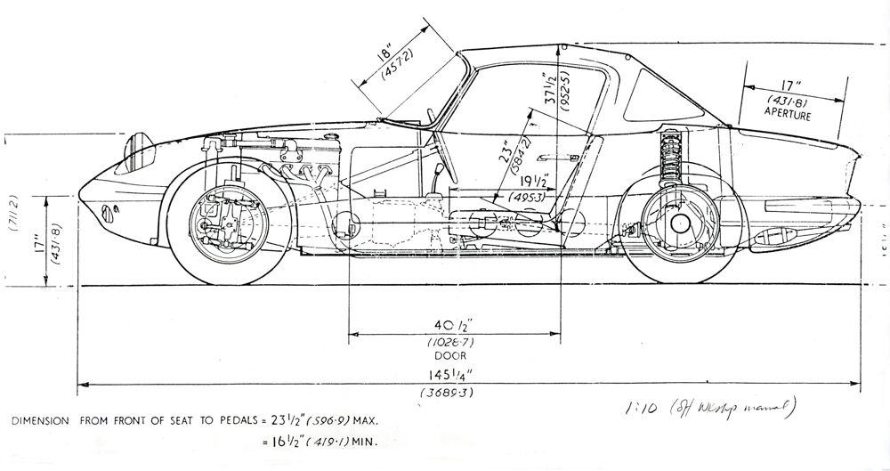 Ron Hickman's technical drawing for the Lotus Elan