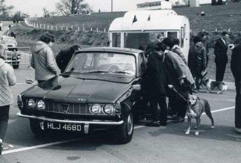 Ken Gribbon and David Parr’s outfit is the centre of attention for spectators at the 1969 Caravan Road Rally at Mallory Park