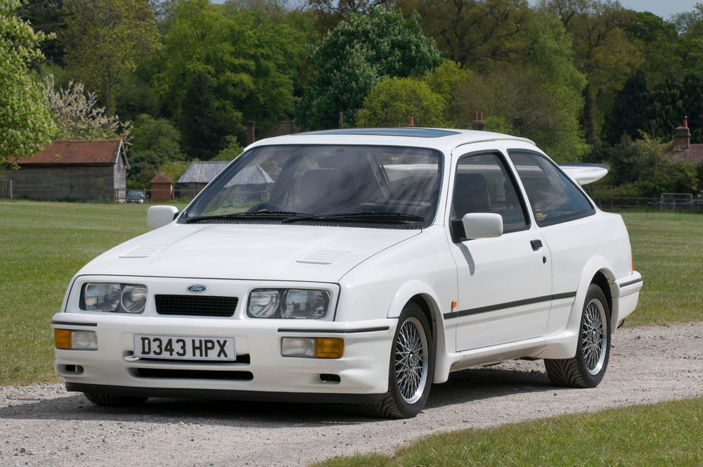 A 1986 Ford Sierra RS Cosworth, registration D343HPX
